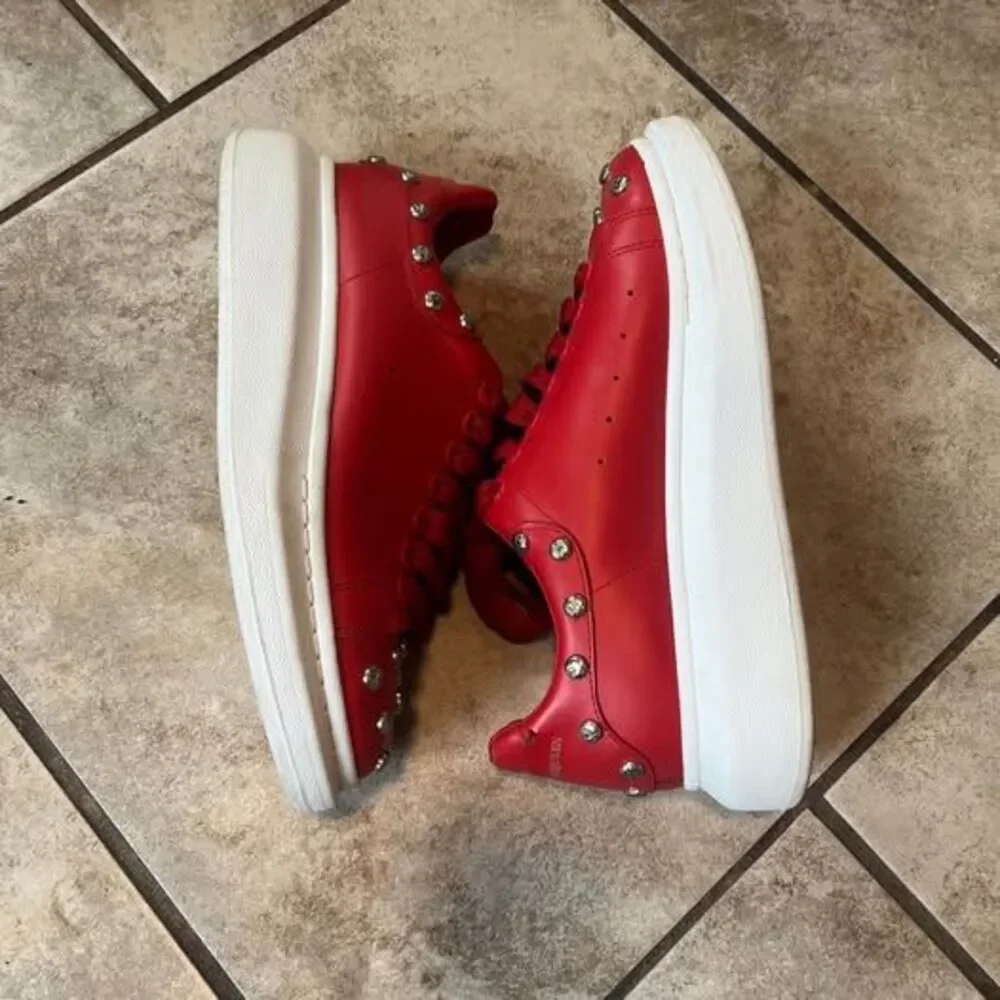 Alexander McQueen Studded Oversized Sneaker Flame Red Leather Size 40/7